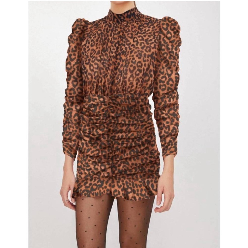 GENERATION LOVE livia ruffled mini‎ dress in speckled leopard Sz M NWT